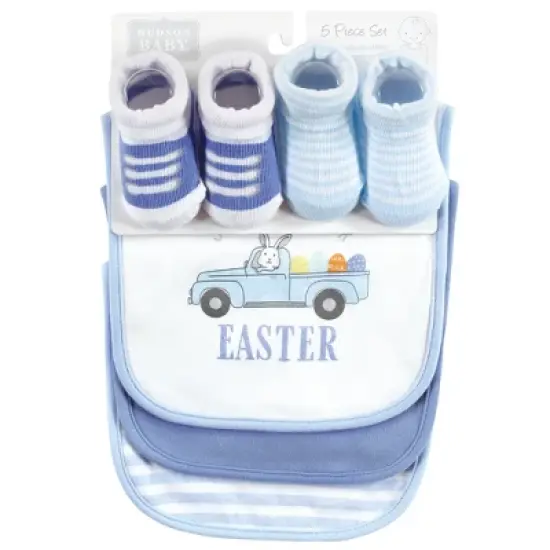 Hudson Baby Infant Boy Cotton Bib and Sock Set, Easter Truck, 0-9 Months image {1}