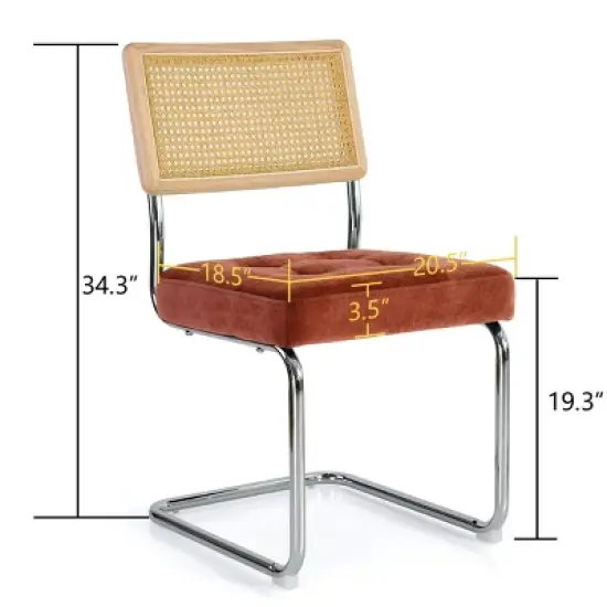 Set of 2 Kylie 20.5" Wider Flannel Upholstered Tufted Seat With Metal Chrome Legs and Woven Rattan Backrest Dining Chairs - The Pop Maison image {4}