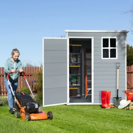 5ft x 3ft Resin Outdoor Storage Shed Plastic Garden Sheds with Floor and Lockable Door for Backyard, Lawn, Grey (W540S00019) image {9}