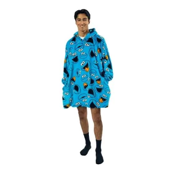Sesame Street Cookie Monster All-Over Print Blue Long Sleeve Oversized Hoodie Wearable Blanket-OSFA image {4}