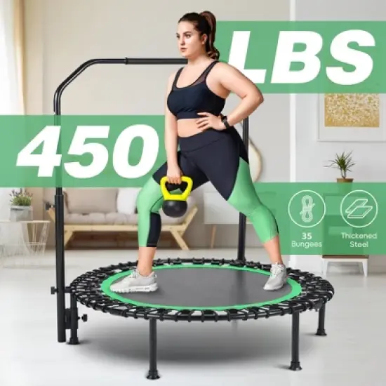 ANCHEER 40inch Foldable Trampoline Fitness Rebounder with Resistance Bands Adjustable Handle Max Load 450lbs image {2}