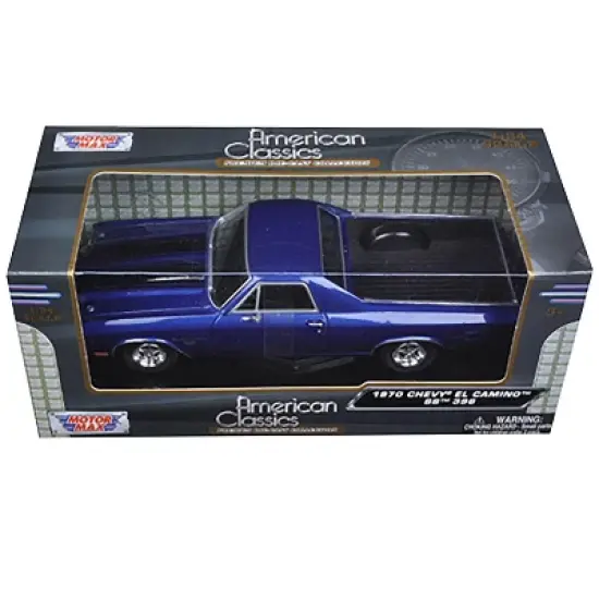 1970 Chevrolet El Camino SS 396 Dark Blue Metallic with Black Stripes 1/24 Diecast Model Car by Motormax image {2}