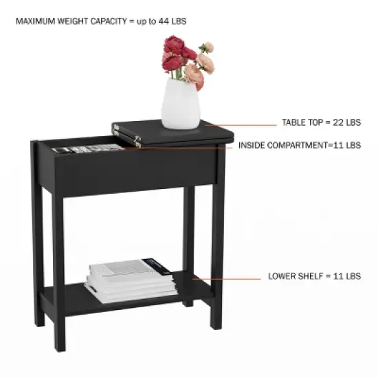 Hastings Home Flip-Top End Table With Hidden Hinged Storage Compartment and Lower Shelf - Matte Black image {6}