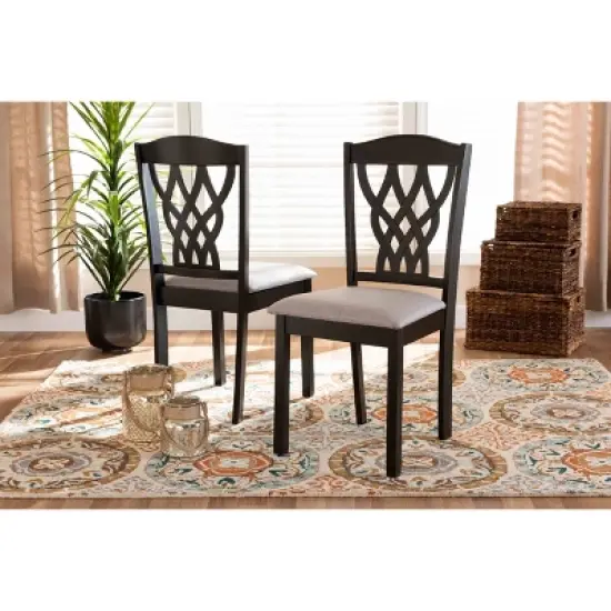 2pc Delilah Fabric Upholstered and Wood Dining Chairs - Baxton Studio image {4}