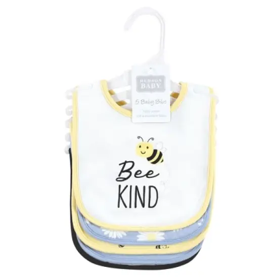 Hudson Baby Infant Girl Cotton Bibs, Bee Kind, One Size image {1}