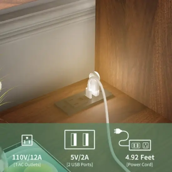 Tall Nightstand With Charging Station & Night Light, Voice Control, Wooden Large Bedside Tables With Storage Cabinet And Bookshelf For Bedroom image {3}