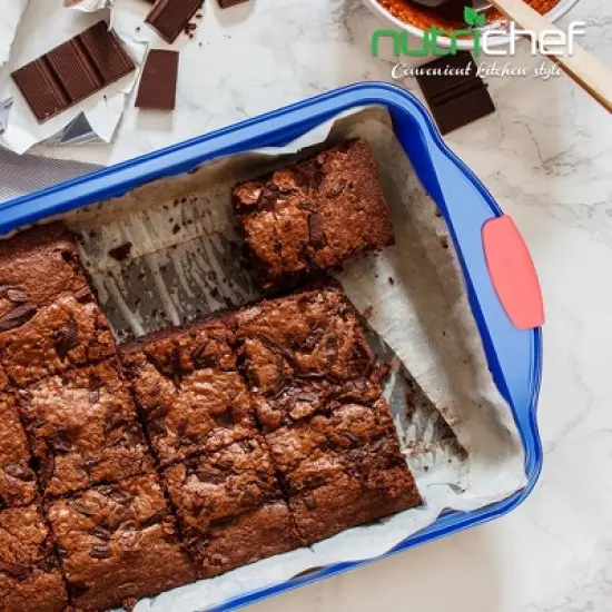 NutriChef 11&rdquo; Non Stick Loaf Baking Pan, Deluxe Gray Carbon Steel Pan with Red Silicone Handles image {3}