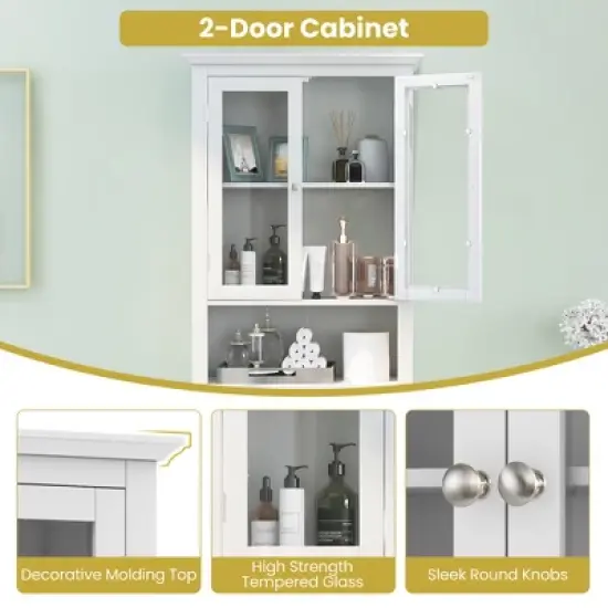 Costway Over The Toilet Storage Cabinet 2-Doors Bathroom Organizer with  Adjustable Shelf image {7}