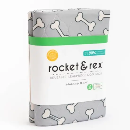 rocket & rex Bone Print Washable Reusable Pee Pads for Dogs - L - Gray - 2ct image {2}
