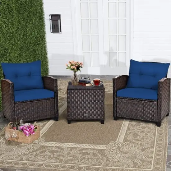 Costway 3PCS Patio Rattan Furniture Set Cushioned Conversation Set Sofa image {11}
