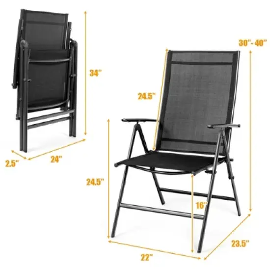 Costway Set of 2 Patio Folding Chair Recliner Adjustable  Black image {8}