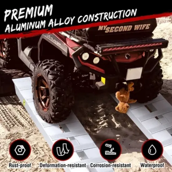 Aluminum Ramps, Heavy-Duty Ramps with Top Hook End, Universal Loading Ramp for Motorcycle, Tractor, ATV/UTV, Trucks, 2Pcs image {4}