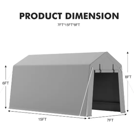 7 x 15 ft Carport Storage Shed, Shelter Logic with 2 Roll-up Zipper Door,  Waterproof Tarp, Storage Tent for Motorcycle, Bike, Garden Tools, Firewood image {1}