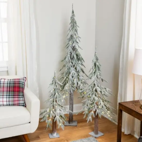 Northlight Pre-Lit Flocked Battery Operated Alpine Artificial Christmas Tree - 3' - Clear LED Lights image {3}