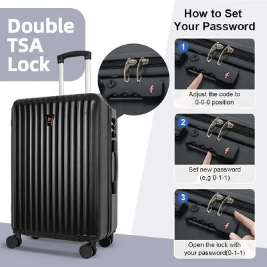 3-Piece Lightweight Hardshell Luggage Set with Double Spinner Wheels, Large Capacity, Includes 3-Piece U-Shaped Travel Pillow Set image {3}