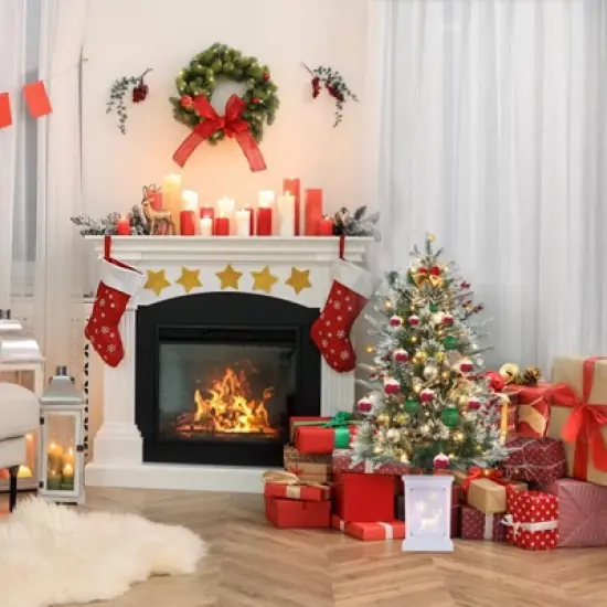 3ft Small Christmas Tree Pre-Lit Artificial Christmas Tree with 78 Led Lights, Snow Flocked Xmas Tree w/Base, Timer Function, Battery Operated image {7}