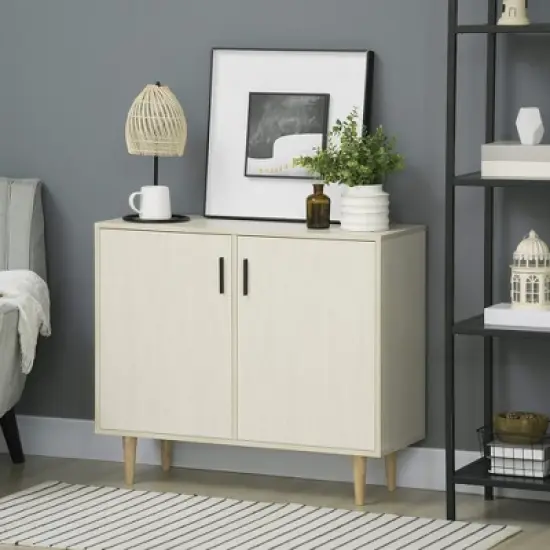 HOMCOM Modern Kitchen Storage Cabinet, Accent Sideboard with Adjustable Shelves and Wood Legs for Dining Living Room, Natural image {1}