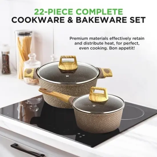 Nutrichef 22-Piece Non-Stick Cookware and Bakeware Set - Maroon Marble image {1}