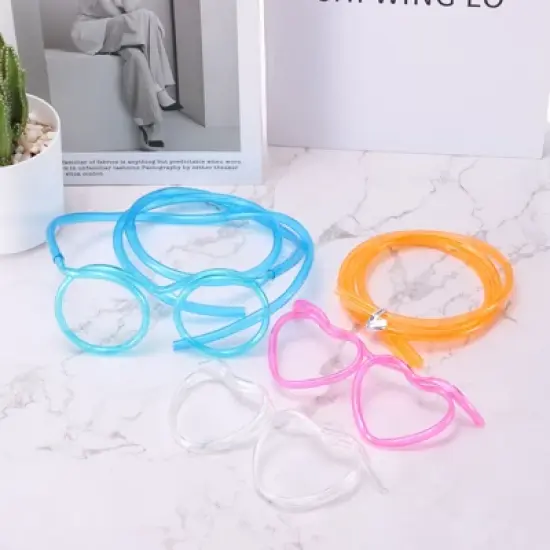 Unique Bargains Reusable Plastic Creative Eyeglasses Straws for Fun Parties 8 Pcs image {3}