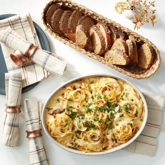 95oz Modern Rim Stoneware Oval Serving Bowl Cream/Clay - Hearth & Hand&trade; with Magnolia image {1}