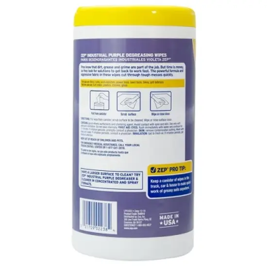 ZEP Industrial Purple Heavy-Duty Degreasing Wipes (65 Wipes per Canister) image {2}