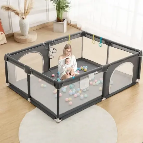 GOTGELIF 79"x63" 4-Panel Baby Playpen Spacious & Secure Portable Playard image {7}