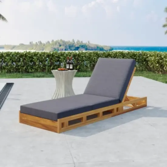 Outdoor Chaise Lounge Chairs with Cushions, Wooden Adjustable Backrest Recliner for Poolside Lounging or Patio Retreat-Maison Boucle image {8}