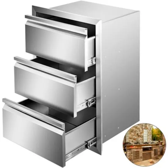 VEVOR Outdoor Kitchen Drawers 14.7\" W x 25.4\" H x 18.7\" D, Box Frame Style Flush Mount BBQ Drawers with Stainless Steel Handle, Silver image {8}