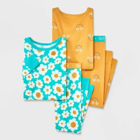 Toddler Girls' 4pc Wavy Rainbow & Daisy Pajama Set - Cat & Jack&trade; Yellow image {3}