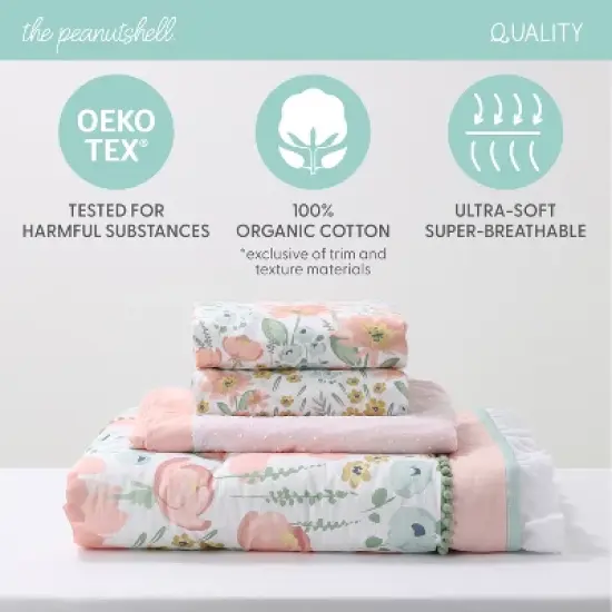 The Peanutshell Organic Cotton Crib Bedding Set for Baby Girls, Wildflower, 4 Pieces image {6}