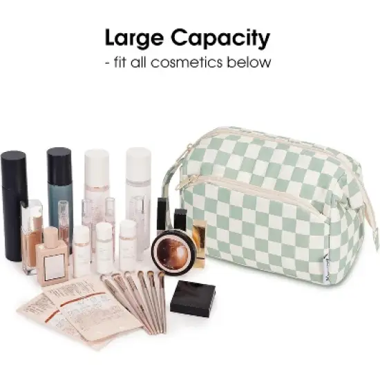 Narwey Checkered Makeup Bag Women Wide-open Make up Bag image {2}