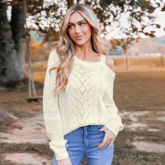 Women's Cutout Cable Knit One-Shoulder Sweater - Cupshe image {2}