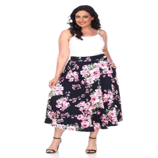 Women's Plus Size Floral Printed Tasmin Flare Midi Skirts - White Mark image {8}