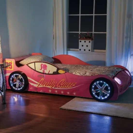 Twin Naglin Racing Car Bed with Led Headlight Pink - HOMES: Inside + Out image {2}