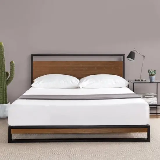 Suzanne Platform Bed with Headboard Black - Zinus image {6}