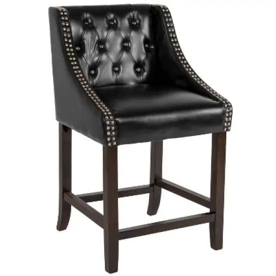 Flash Furniture Carmel Series 24" High Transitional Tufted Walnut Counter Height Stool with Accent Nail Trim image {12}
