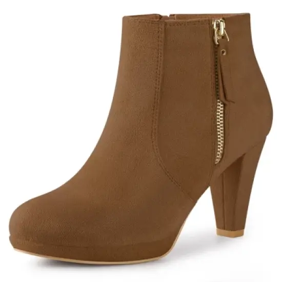 Perphy Women's Suede Platform Round Toe Chunky Heels Ankle Boots image {11}