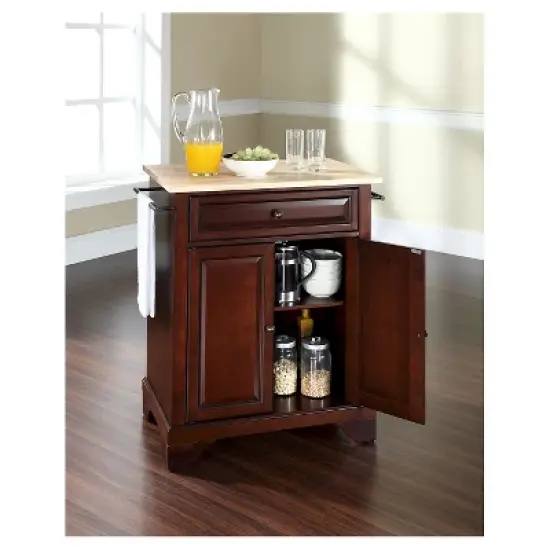 LaFayette Natural Wood Top Portable Kitchen Island - Vintage Mahogany - Crosley image {3}