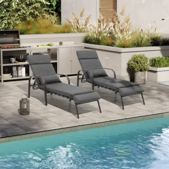 Crestlive Products Chaise Lounge Chair Outdoor with Cushion & Pillow Adjustable 5 Position Pool Recliner image {5}