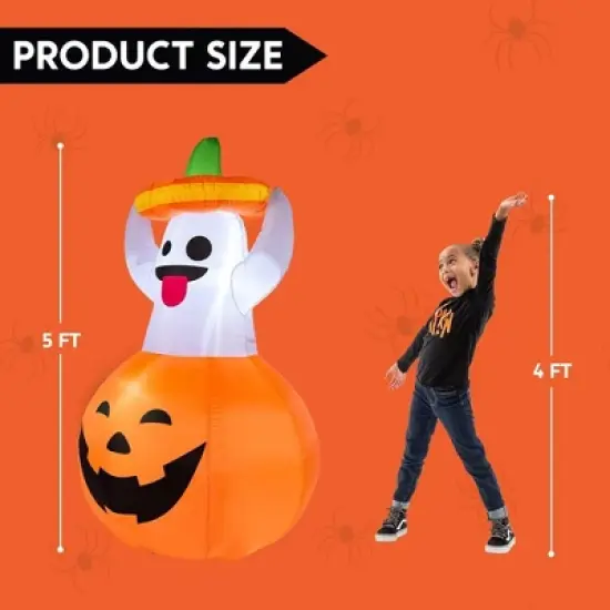 Joyfy 5 FT Halloween Inflatable Outdoor Decorations, Inflatable Ghost in Pumpkin with LEDs for Halloween Party Yard, Garden, Lawn Outdoor Decoration image {7}