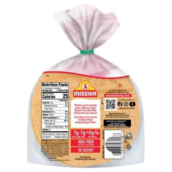 Mission Street Taco Size Zero Net Carbs Sundried Tomato Basil Flour Tortillas - 14ct/8.89oz image {1}