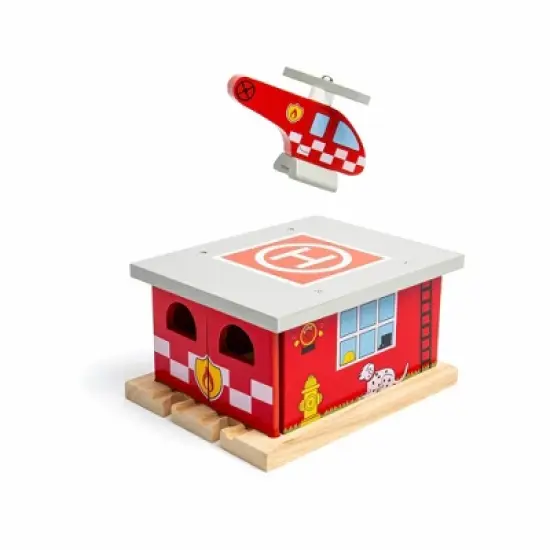 Bigjigs Rail Fire Station Shed Wooden Railway Train Set Accessory image {7}