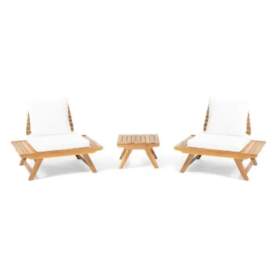 Christopher Knight Home Sedona Outdoor Acacia Wood 3 Piece Chat Set with Cushions image {9}