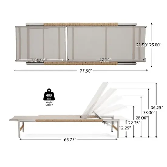 Christopher Knight Home Ally Patio Adjustable Mesh and Aluminum Chaise Lounges with Rope Wrapping, Silver image {2}