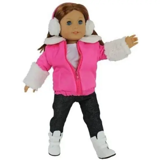 Dress Along Dolly Winter Snow Doll Outfit for American Girl Doll - Pink, 5 Piece image {1}