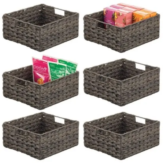 mDesign Woven Farmhouse Pantry Food Storage Bin Basket Box - 3 Pack - Gray Ombre image {10}