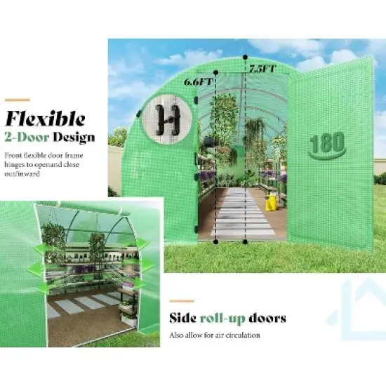 AMERLIFE 44x10x7.5 FT Tunnel Greenhouse, PE Cover, Film Clips, Galvanized Frame, Swing Door image {2}