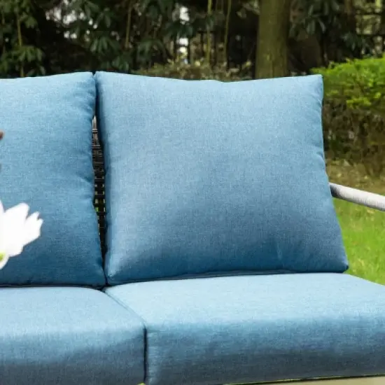 Captiva Designs Coastal 4pc Patio Steel and Rattan Fire Pit Set with Cushions image {7}