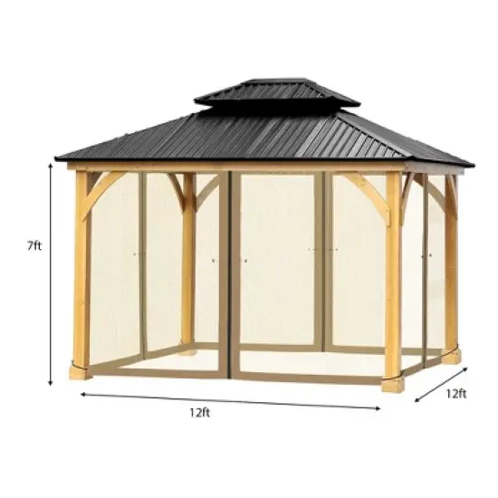 Aoodor Gazebo Netting Black 12' x 12' Polyester Screen Replacement 4 Panel Sidewalls for Patio (Only Netting) image {3}