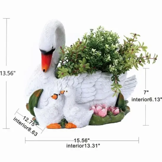 LuxenHome White Resin Swan Family Planter image {5}